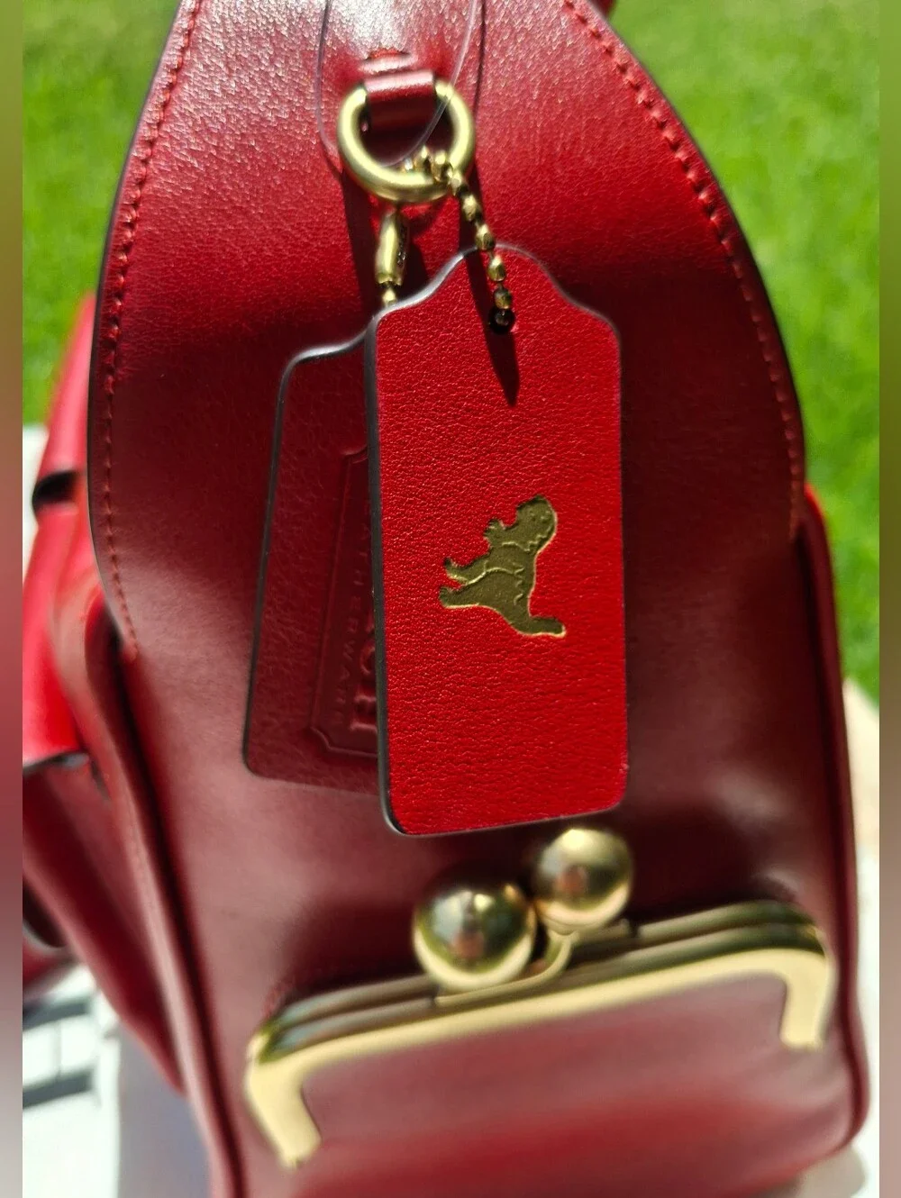 Coach Limited Re-Edition Scarlett Red Leather The Turnlock Haversack Bag #CDZ12